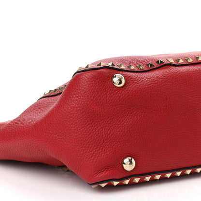 Valentino Garavani Pebbled Calfskin Medium Rockstud Tote Red 7 of 8