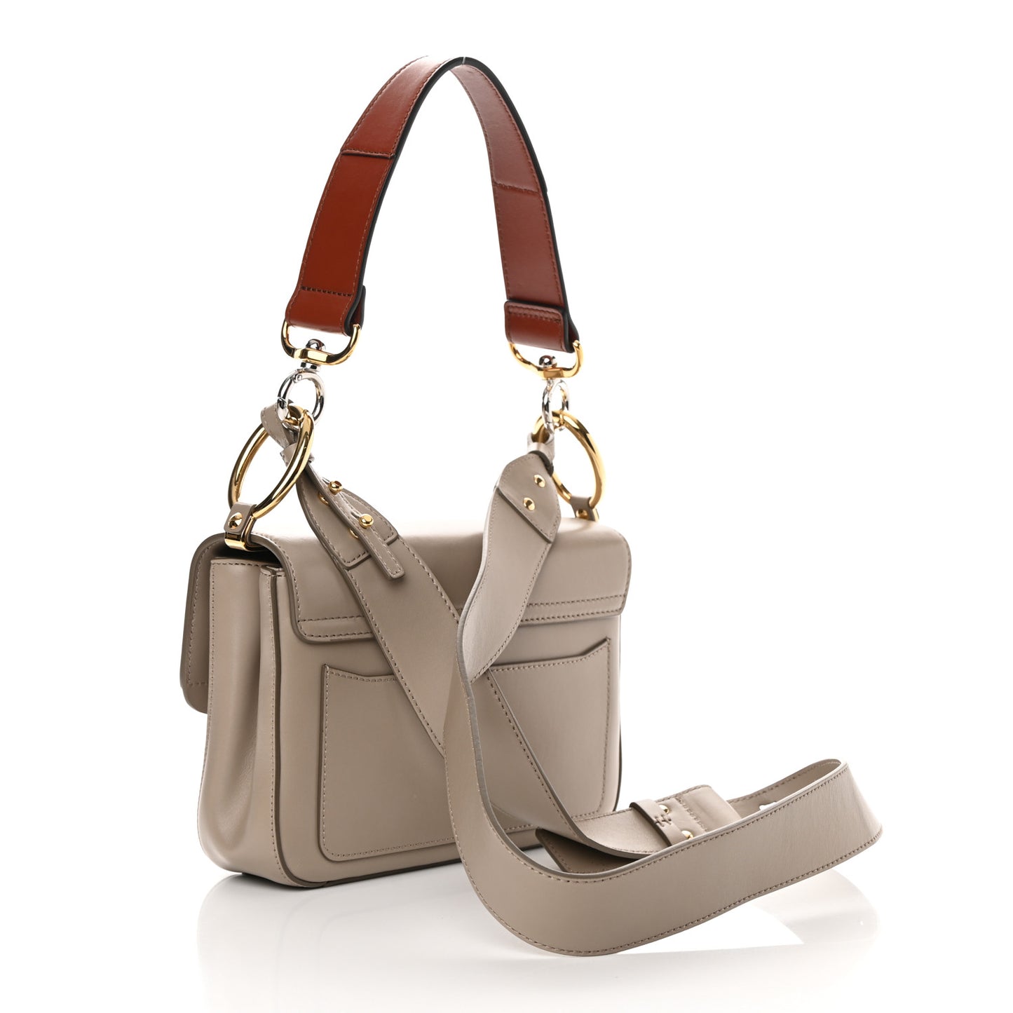 Shiny Calfskin Suede Small C Double Carry Bag Motty Grey
