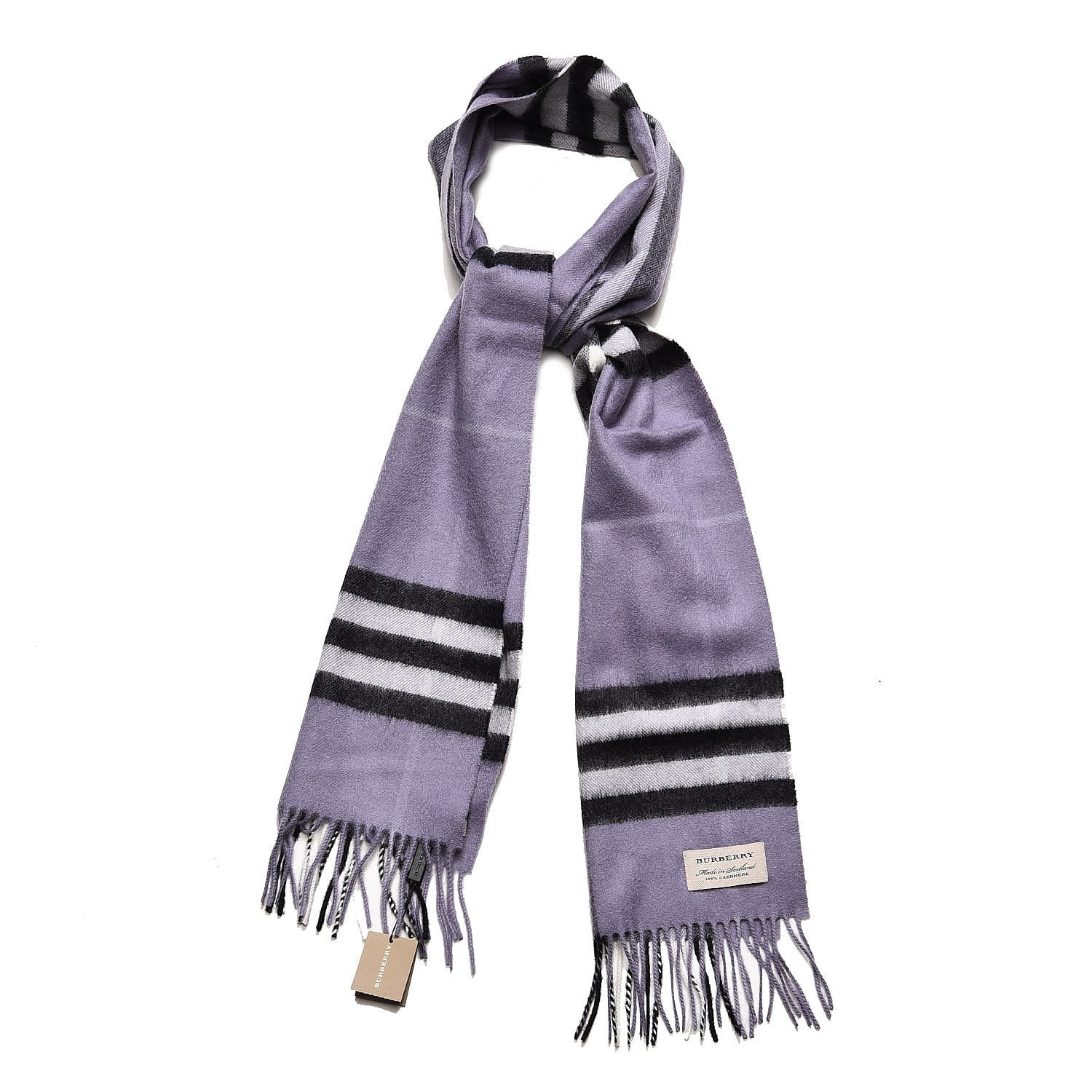 Burberry Cashmere Giant Check Fringe Scarf Lilac 1 of 7