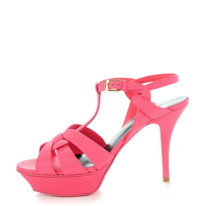 Saint Laurent Grained Calfskin Tribute 75 Platform Sandals 39 Rose Clair 1 of 7