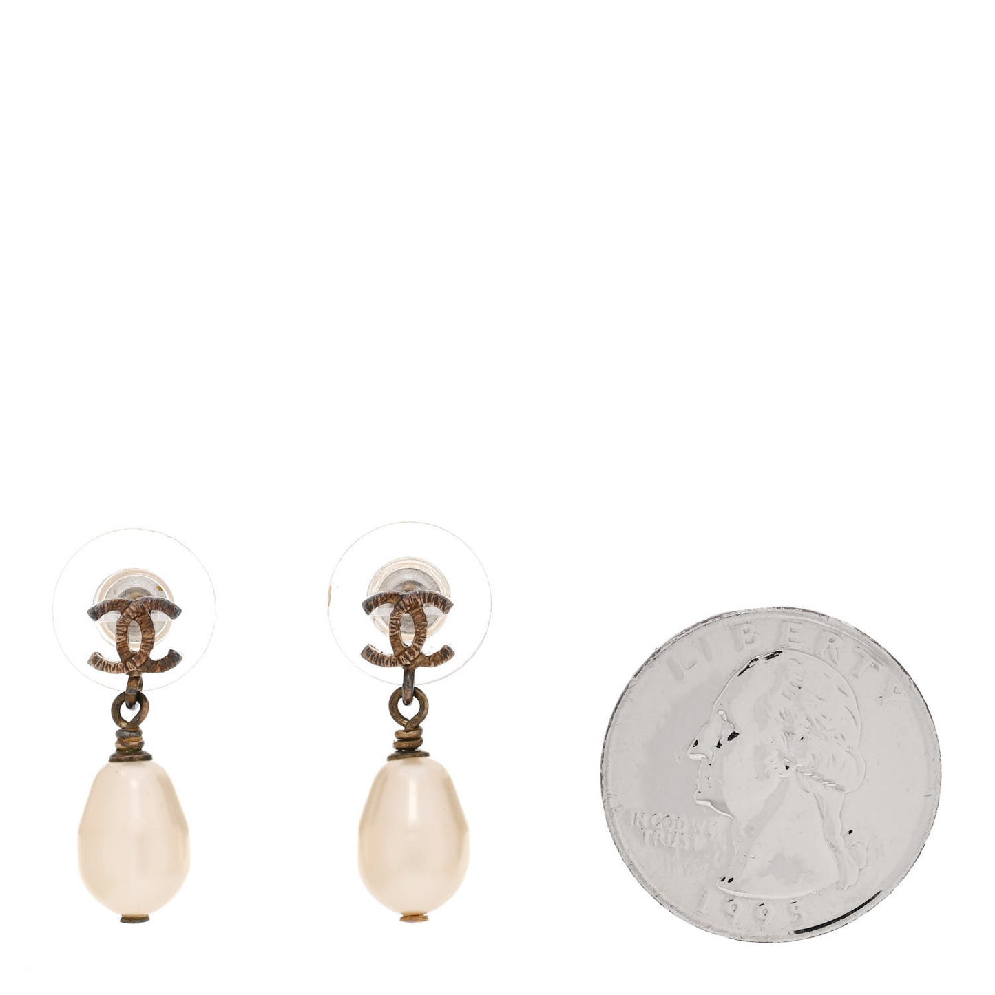 Pearl CC Drop Earrings Gold