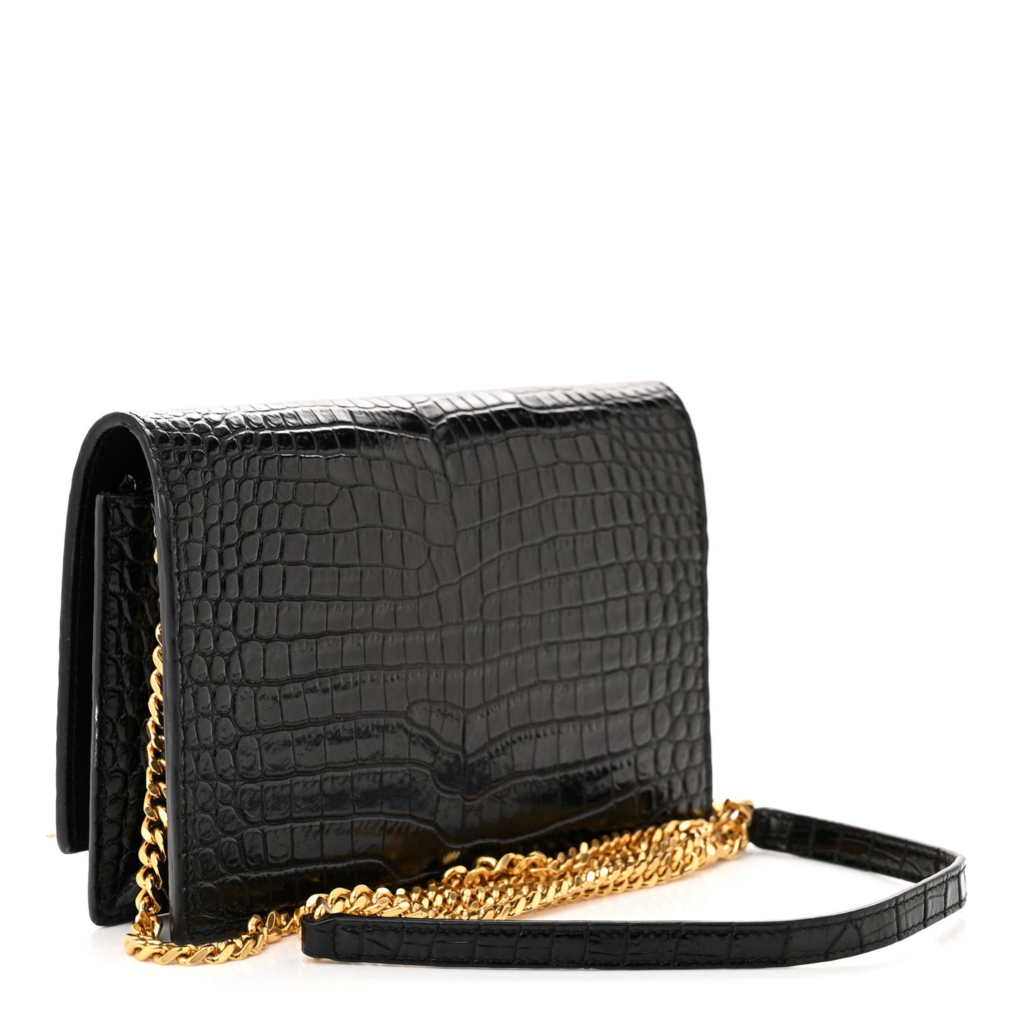 Calfskin Crocodile Embossed Kate Monogram Tassel Chain Wallet Black