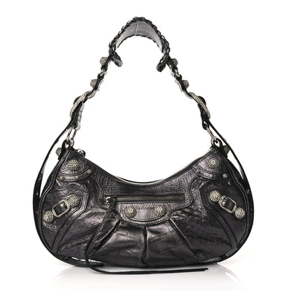 Balenciaga Metallic Calfskin Crocodile Embossed Crystal Small Le Cagole Shoulder Bag Gunmetal 1 of 9