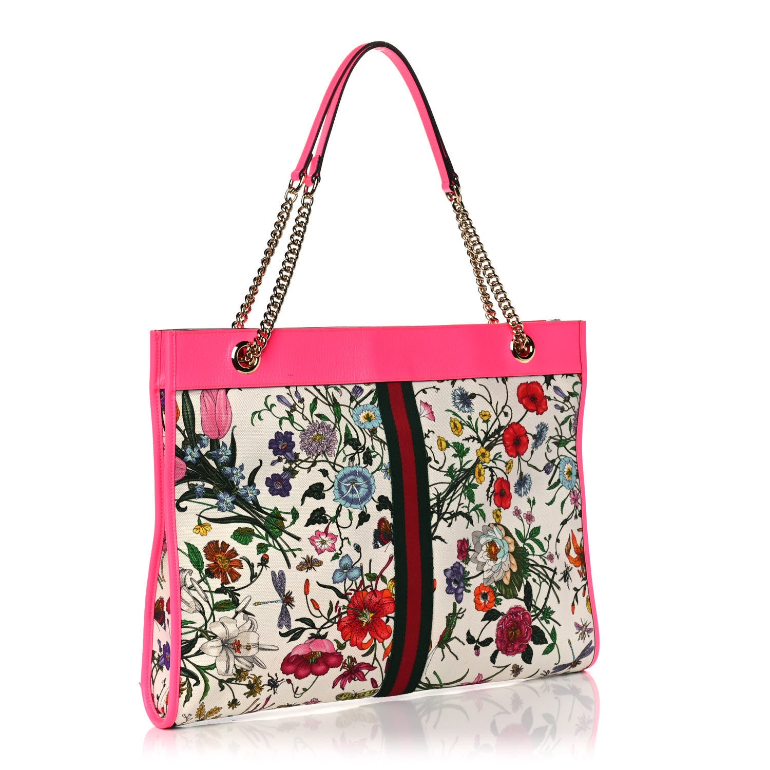 Gucci Canvas Flora Large Rajah Chain Tote White Multicolor Fuxia Fluo 3 of 12