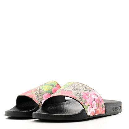 Gucci GG Supreme Monogram Blooms Slide Sandals 36 Beige Multicolor 3 of 9