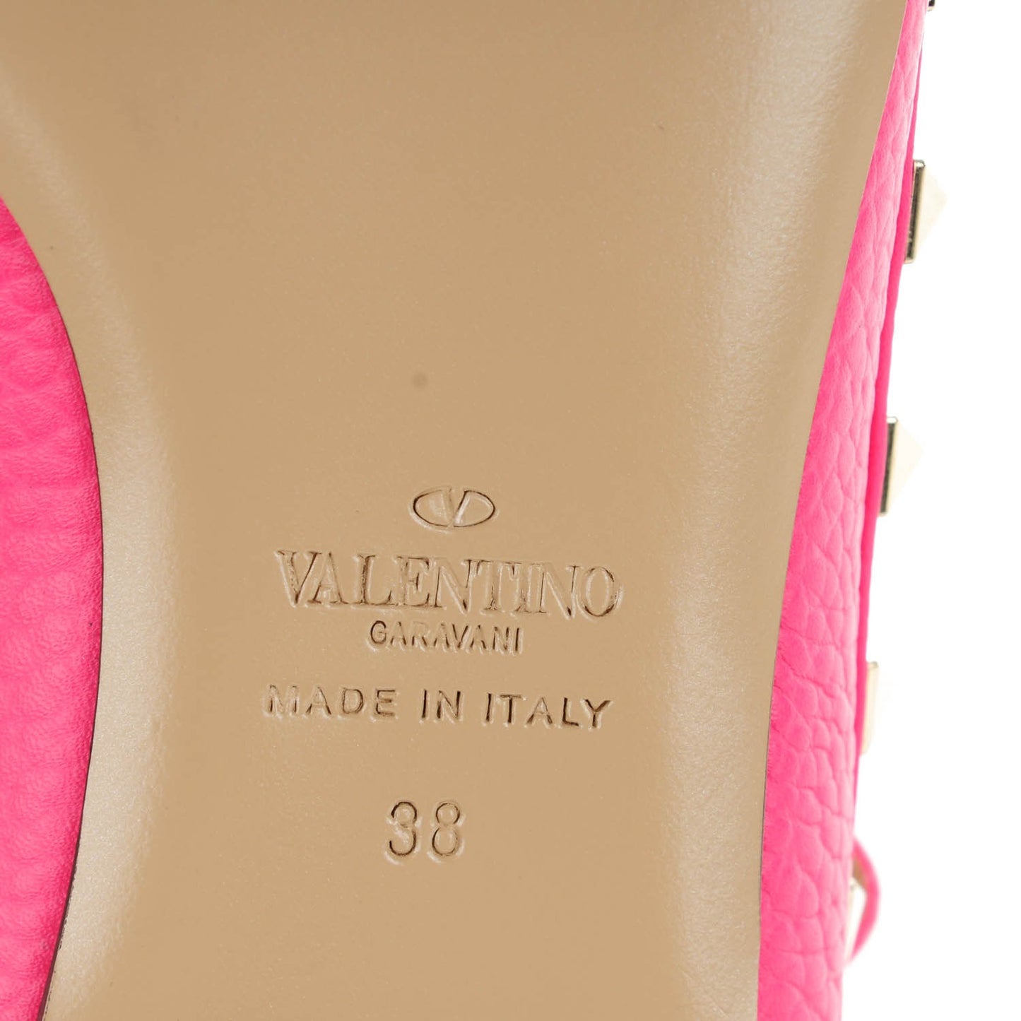 Pebbled Calfskin Rockstud Cage Ballerina Flats 38 Peony
