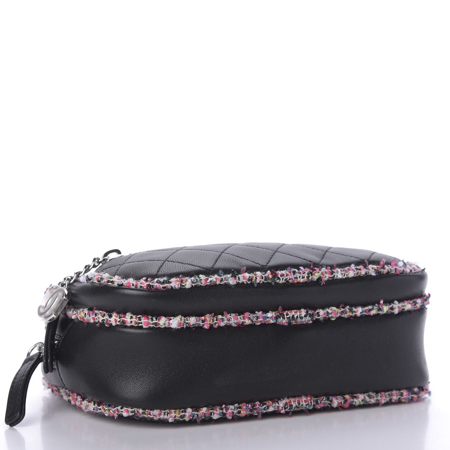 Lambskin Quilted Tweed Elegant Trim Front Zip Camera Case Black