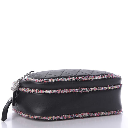 Chanel Lambskin Quilted Tweed Elegant Trim Front Zip Camera Case Black 4 of 9