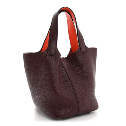 Hermes Taurillon Clemence Swift Eclat Picotin Lock 18 PM Prune Orange Poppy 6 of 34