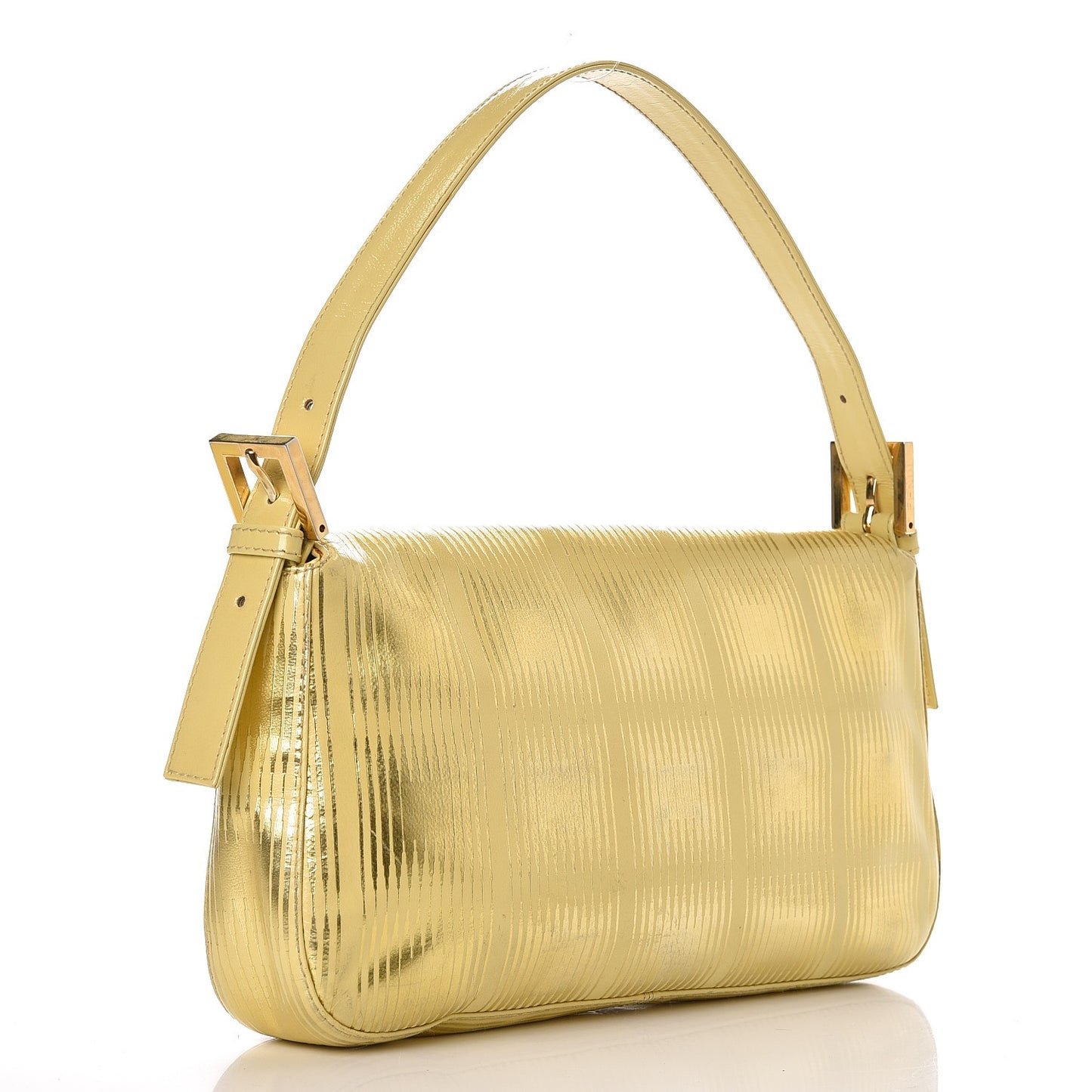 Metallic Calfskin Printed Baguette Yellow Gold