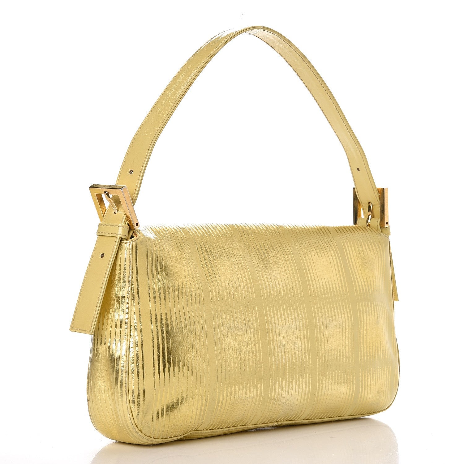 Fendi Metallic Calfskin Printed Baguette Yellow Gold 3 of 6