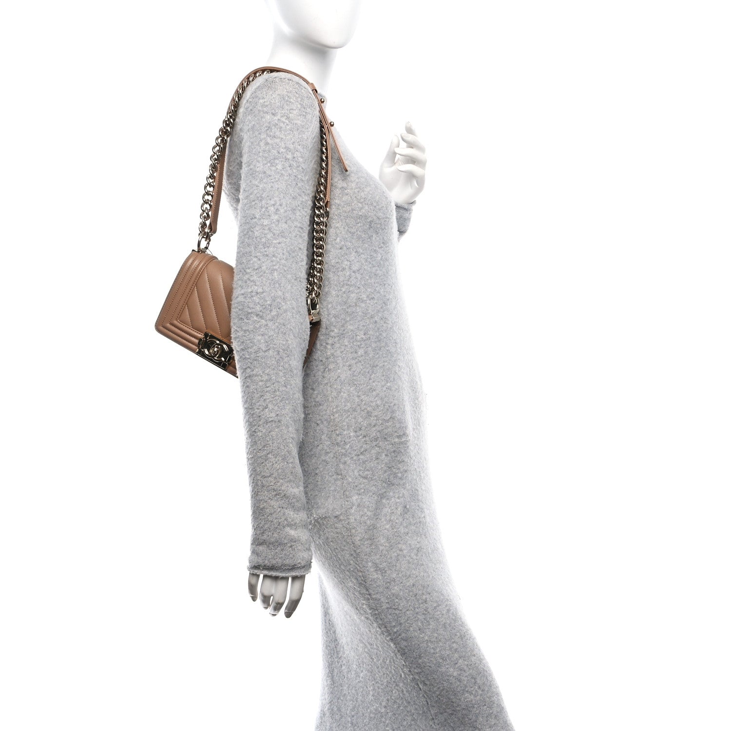 Chanel Caviar Chevron Quilted Small Boy Flap Beige 2 of 10