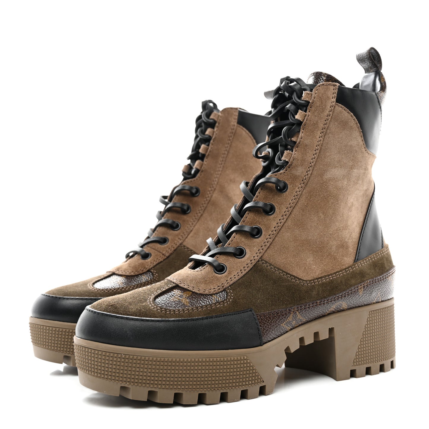 Suede Calfskin Monogram Laureate Platform Desert Boots 39 Taupe