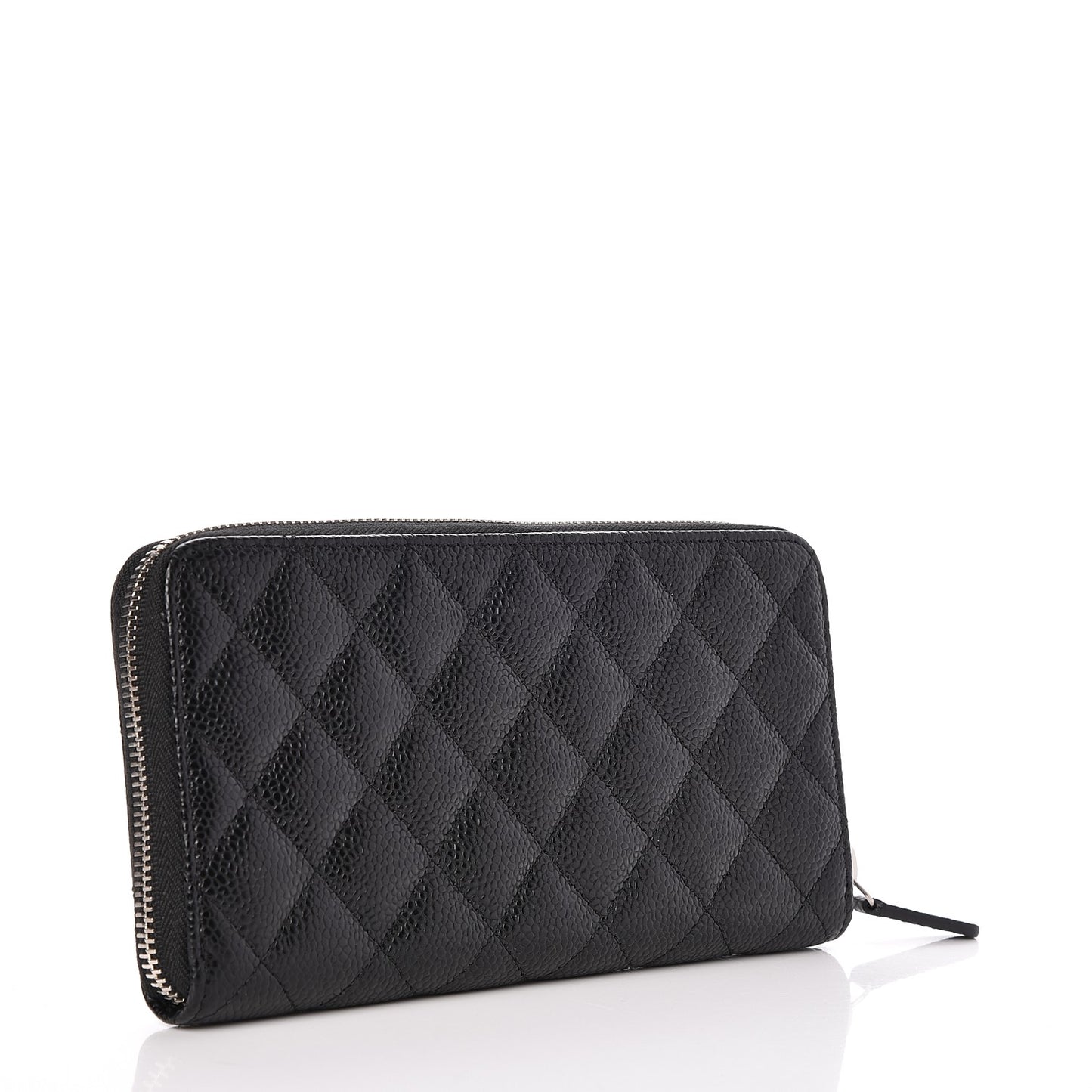 Caviar Quilted Large Gusset Zip Around Wallet Black