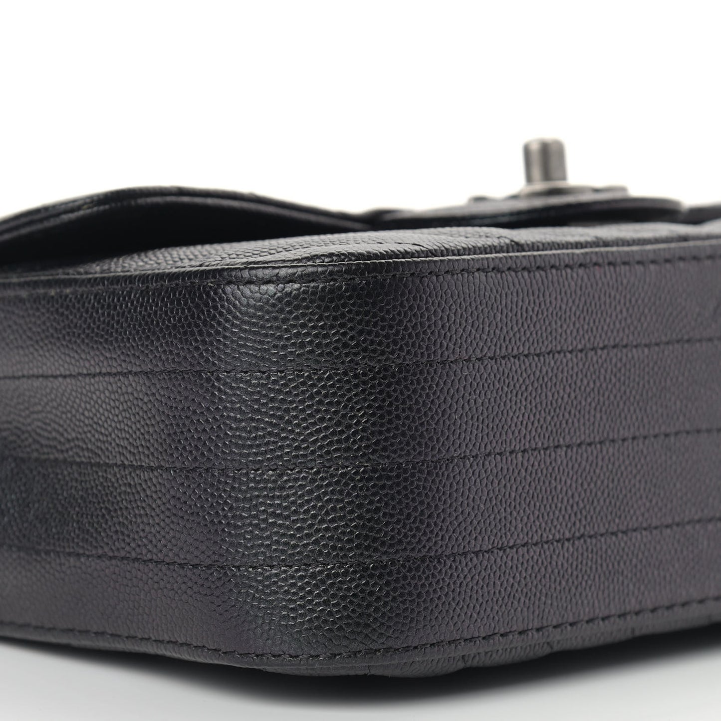 Iridescent Caviar Chevron Quilted Mini Rectangular Flap Black