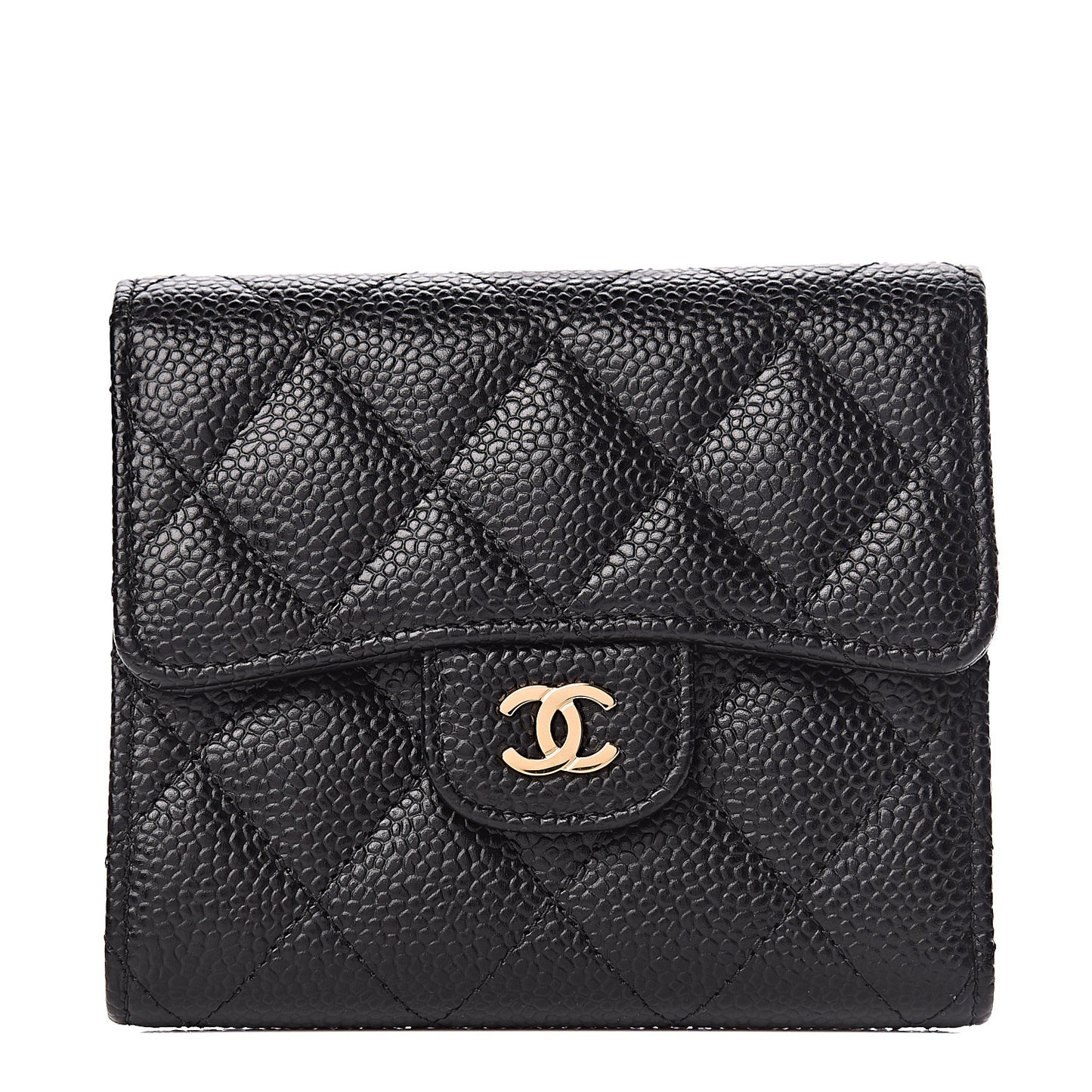 Caviar Quilted Compact Flap Wallet Black