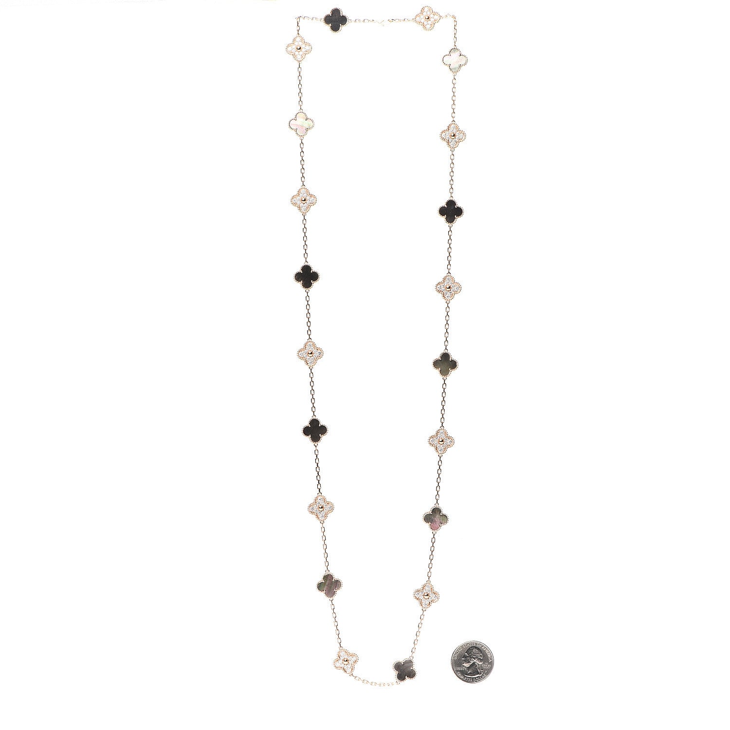 Van Cleef & Arpels 18K Rose Gold Diamond Gray Mother of Pearl 20 Motifs Vintage Alhambra Necklace 3 of 7
