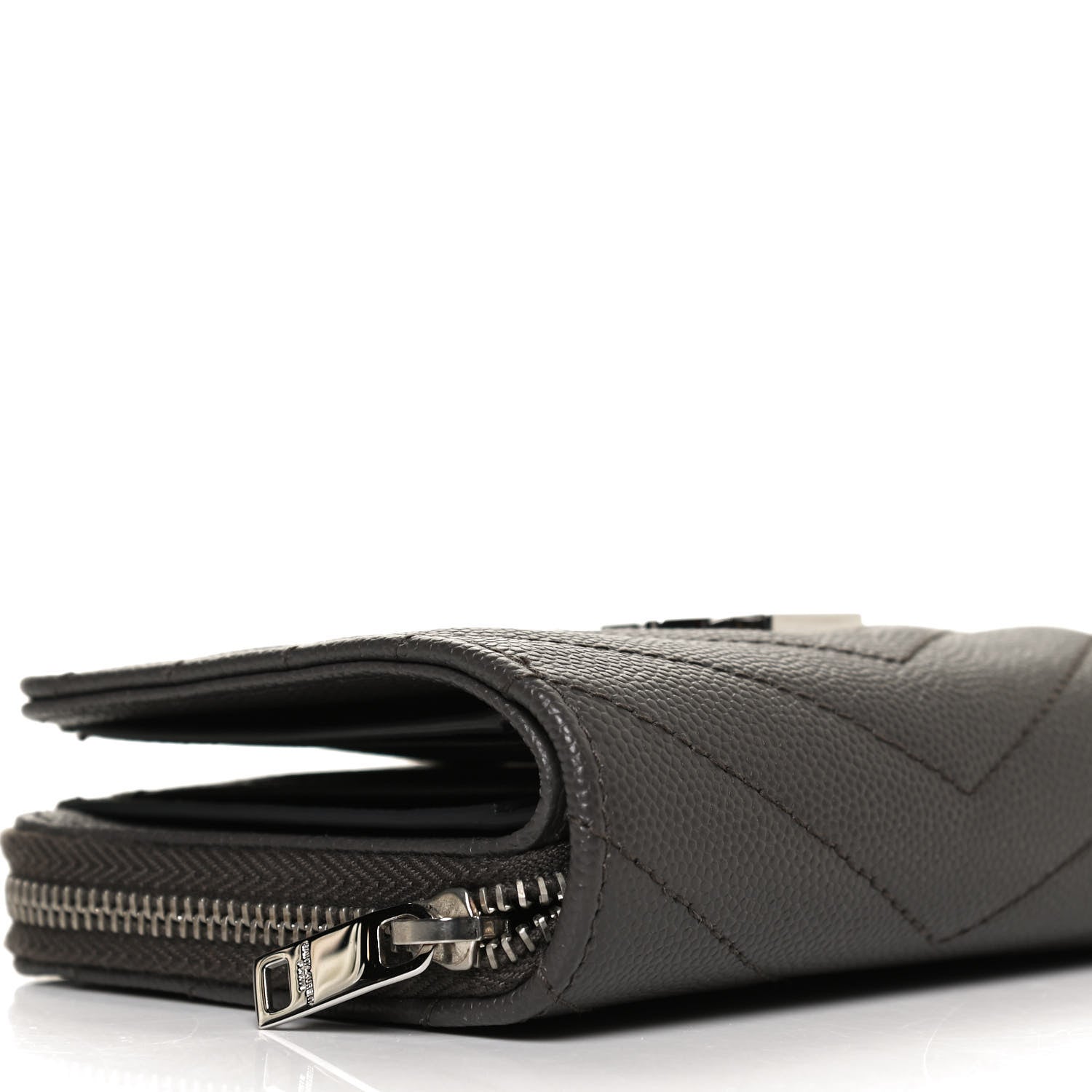 Saint Laurent Grain De Poudre Matelasse Chevron Monogram Compact Zip Around Wallet Earth 9 of 12