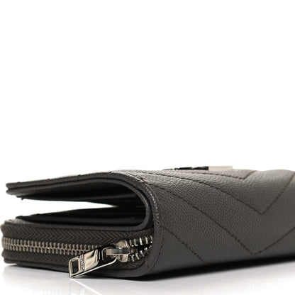 Saint Laurent Grain De Poudre Matelasse Chevron Monogram Compact Zip Around Wallet Earth 9 of 12