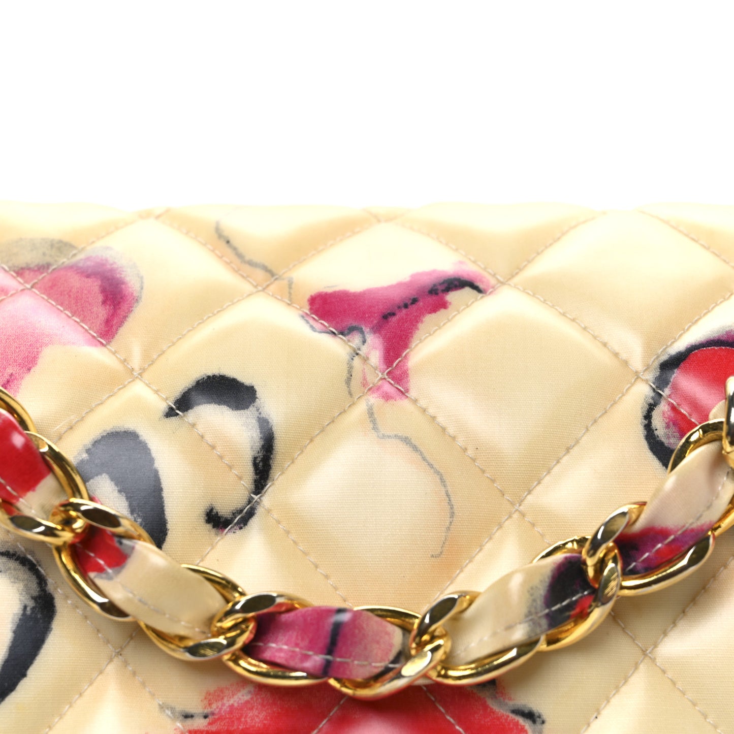 Coated Canvas Quilted Lips and Kisses Graffiti XL Jumbo Single Flap White Multicolor