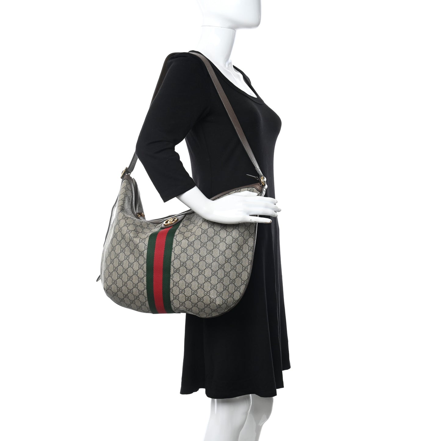 GG Supreme Monogram Web Ophidia Half Moon Hobo Brown