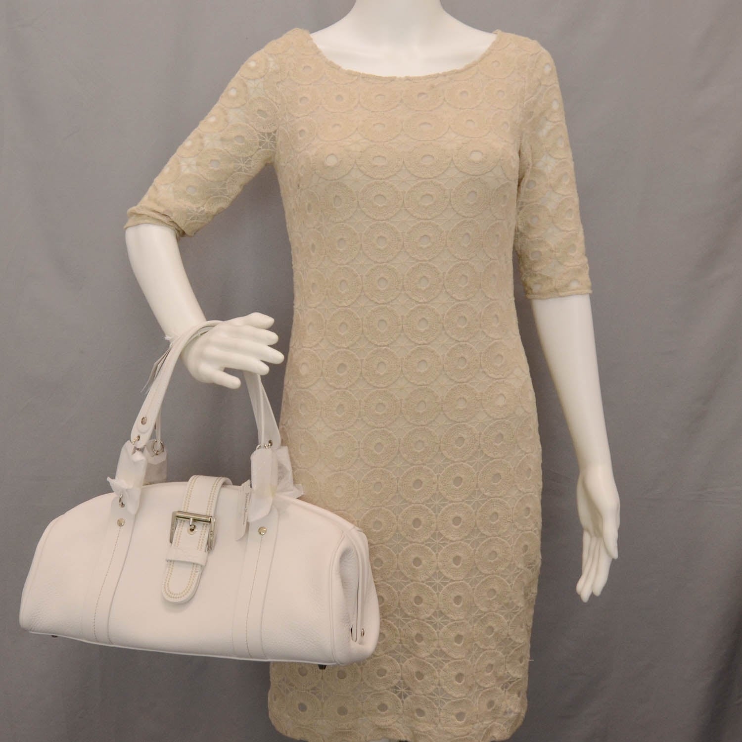 Christian Dior CHRISTIAN DIOR Leather Charm Fermoir Satchel White 2 of 7
