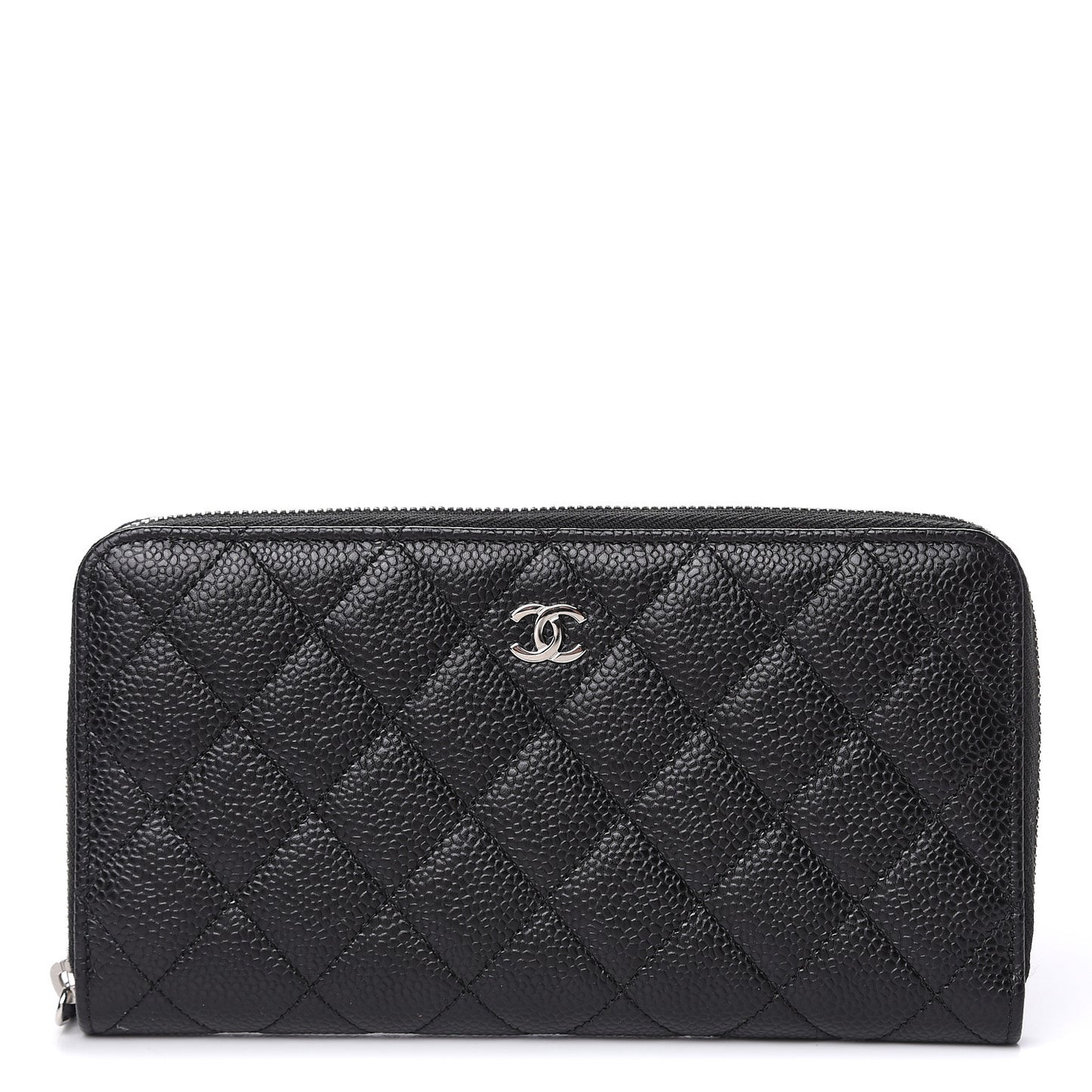 Caviar Quilted Large Gusset Zip Around Wallet Black