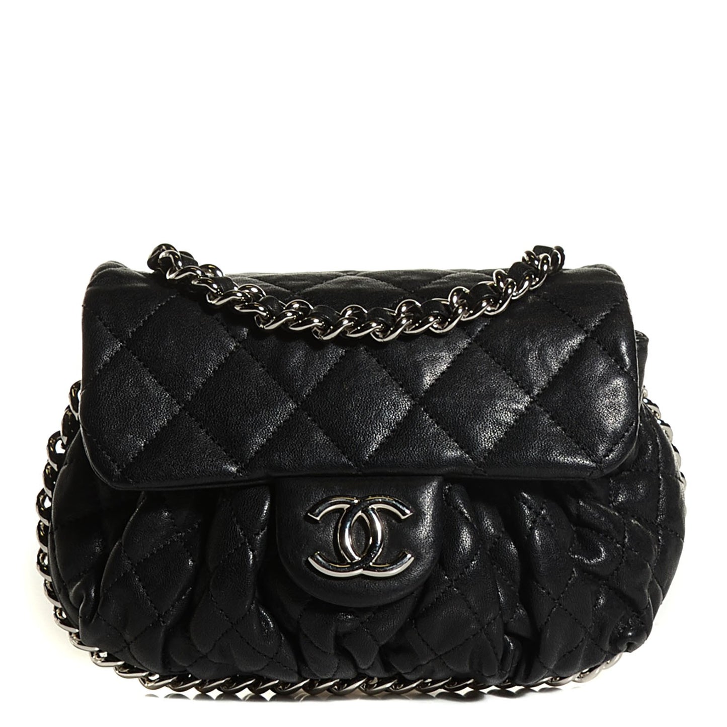 Washed Lambskin Mini Chain Around Messenger Black