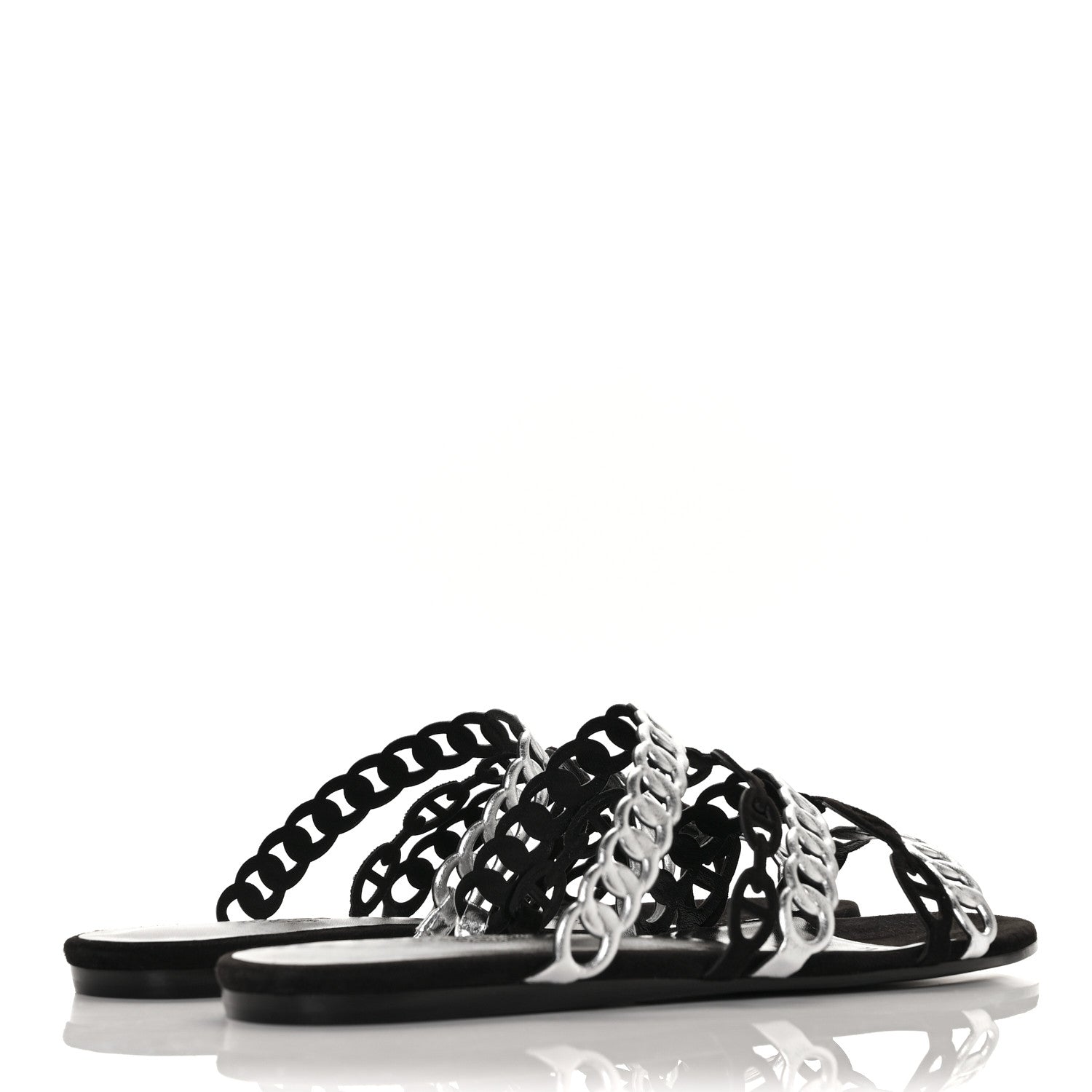 Hermes Metallic Nappa Suede Chaine d'Ancre Nude Sandals 39 Black Gris Argente 8 of 14
