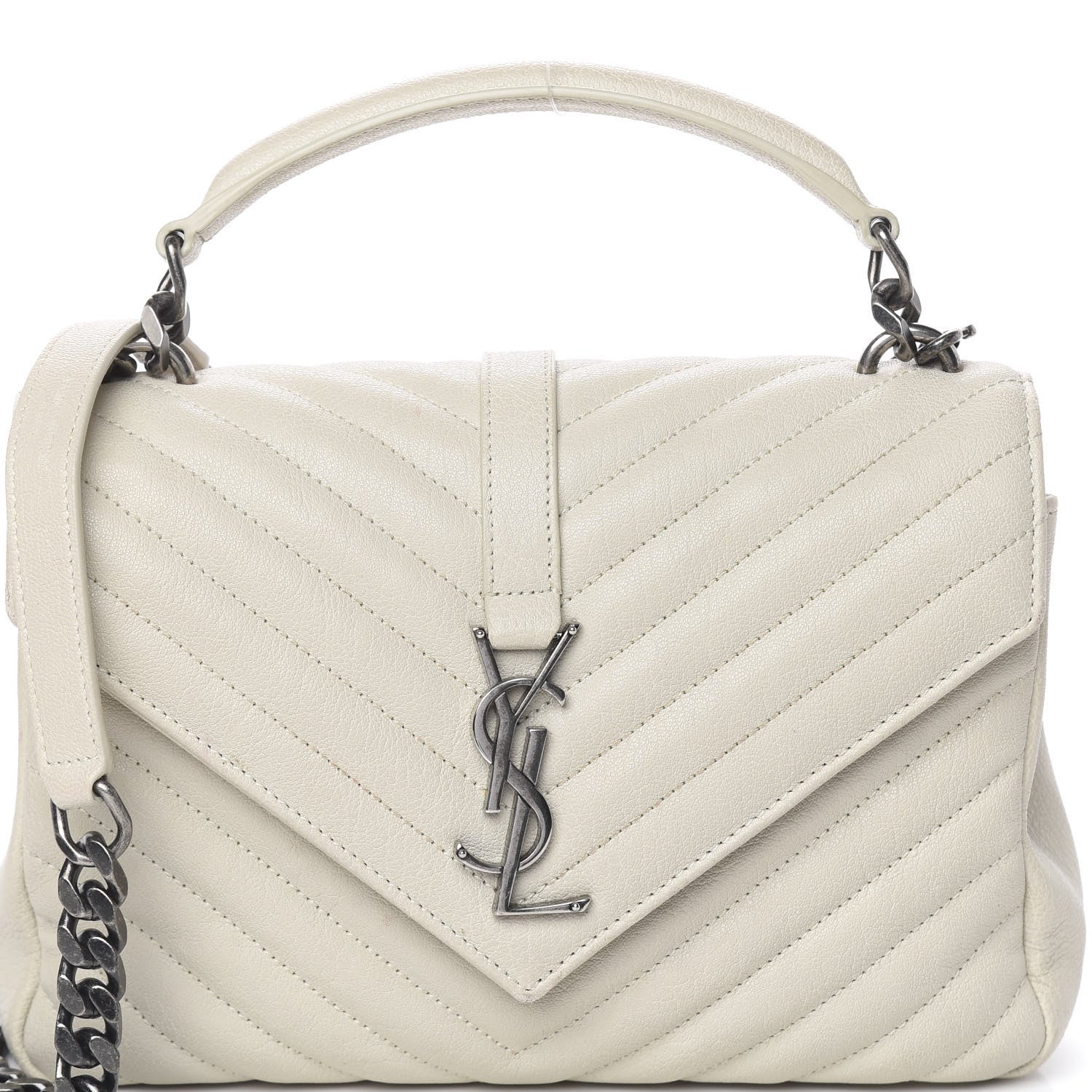 Saint Laurent Sheepskin Matelasse Chevron Monogram Medium College Bag Dove White 17 of 17