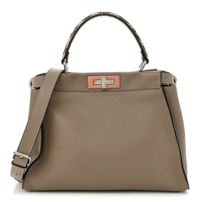 Fendi Vitello Seta Shiny Nappa Elaphe Medium Peekaboo Iconic Satchel Tortora Natural Ebano 1 of 12