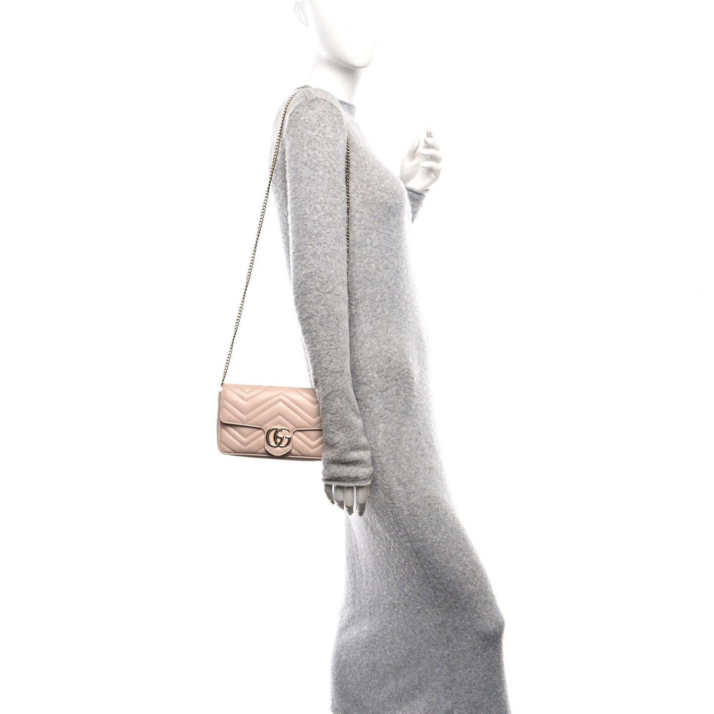 Calfskin Matelasse Mini GG Marmont Shoulder Bag With Card Holder Pink Beige Taupe