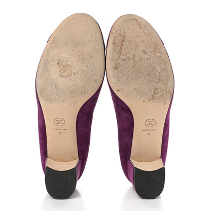 Chanel Suede Calfskin Camellia Ballerina Pumps 40 Purple 5 of 10