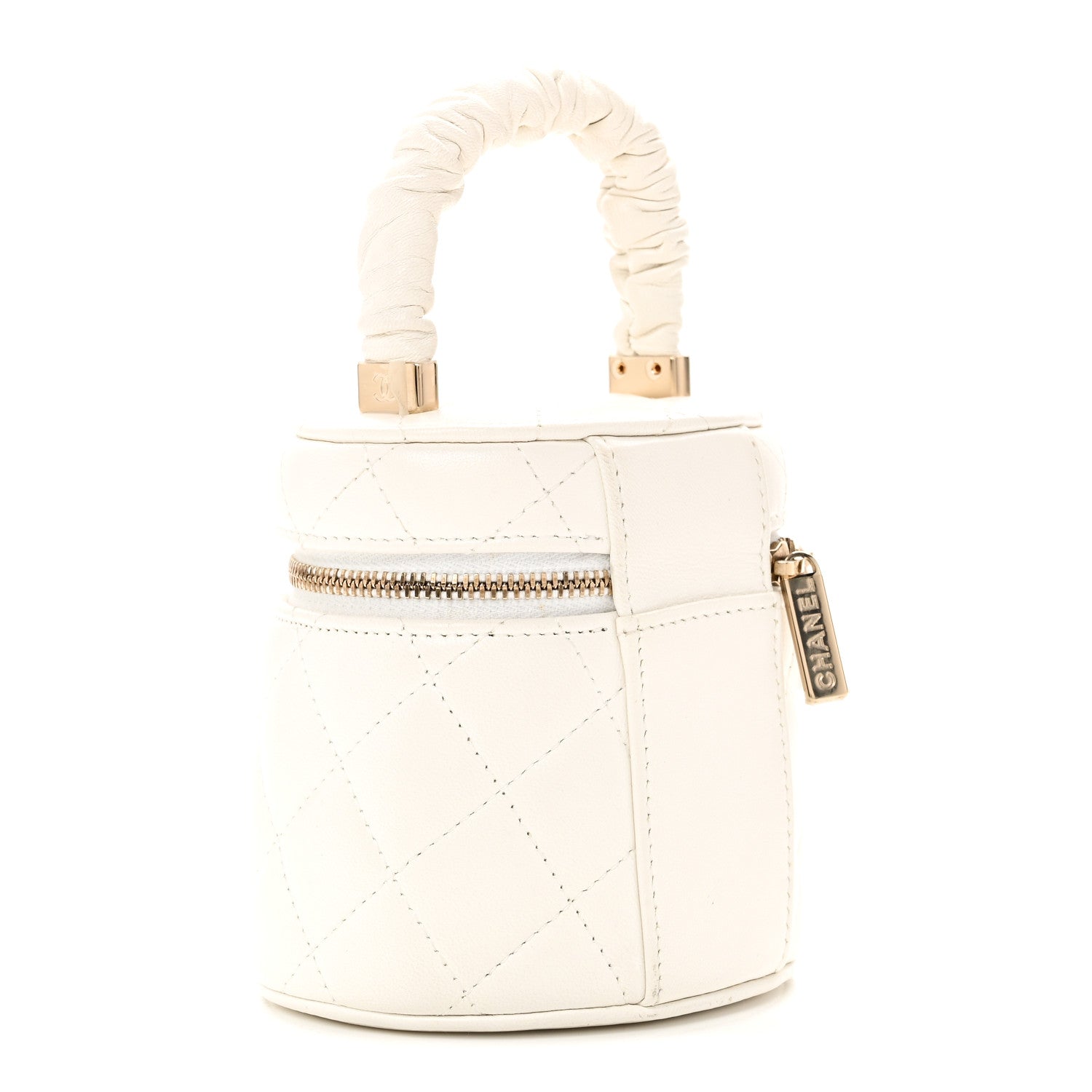 Chanel Lambskin Quilted Ruched Handle Vanity Case White 3 of 9