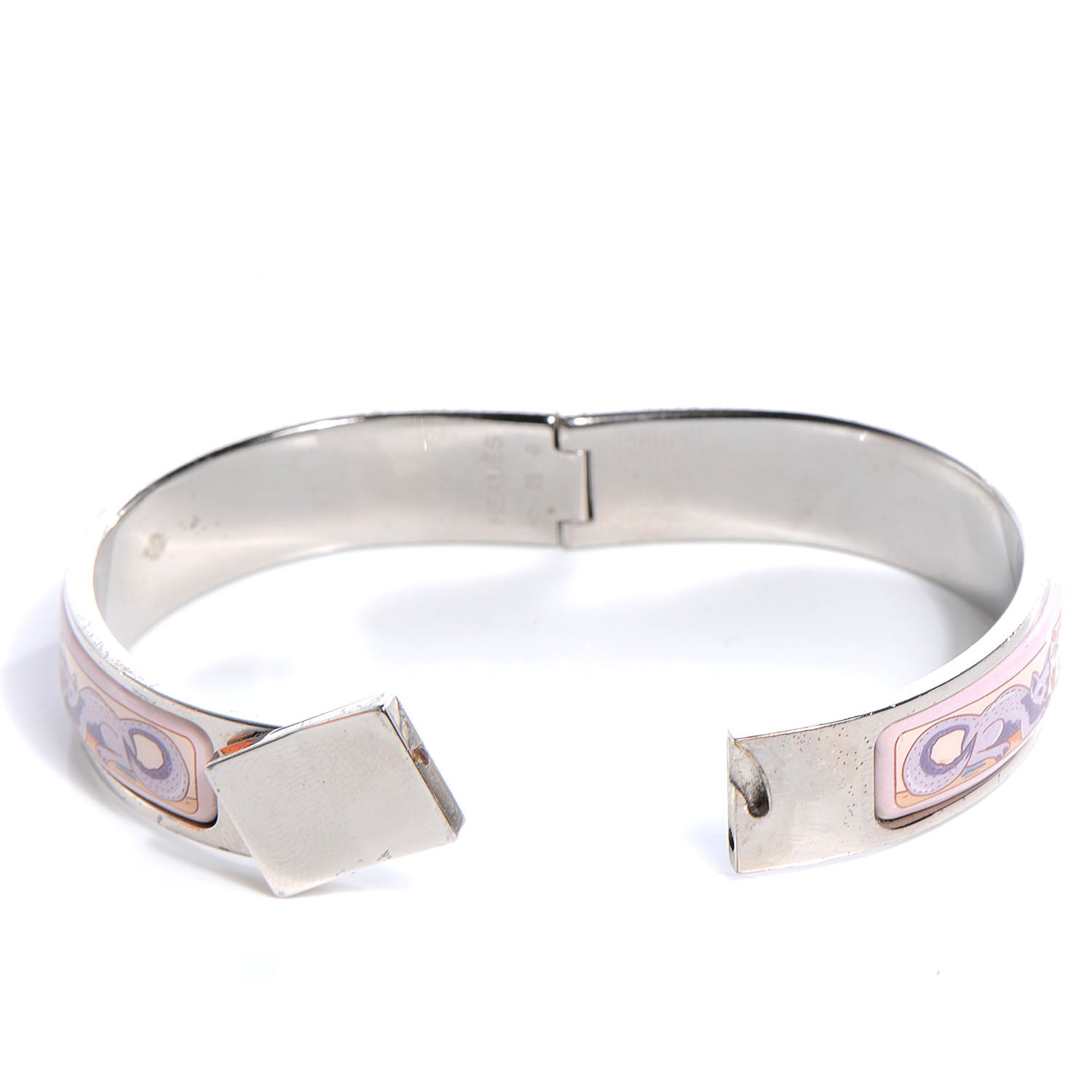 Hermes Enamel Printed Narrow Forest Animals Bracelet 62 Pink 3 of 6