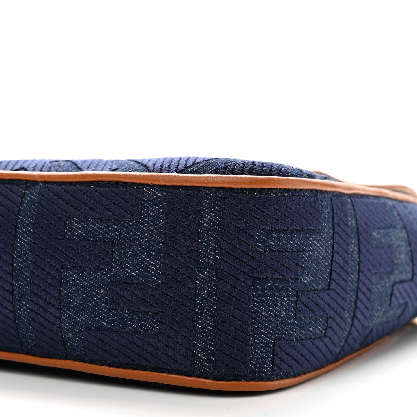 Denim Vitello King FF Embroidered Large Baguette Blue Cuoio