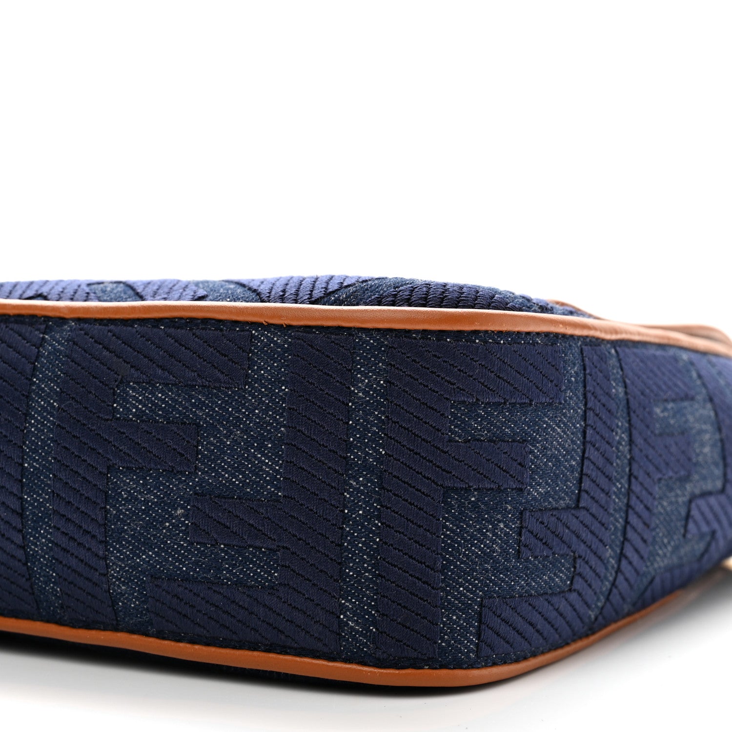 Fendi Denim Vitello King FF Embroidered Large Baguette Blue Cuoio 10 of 10