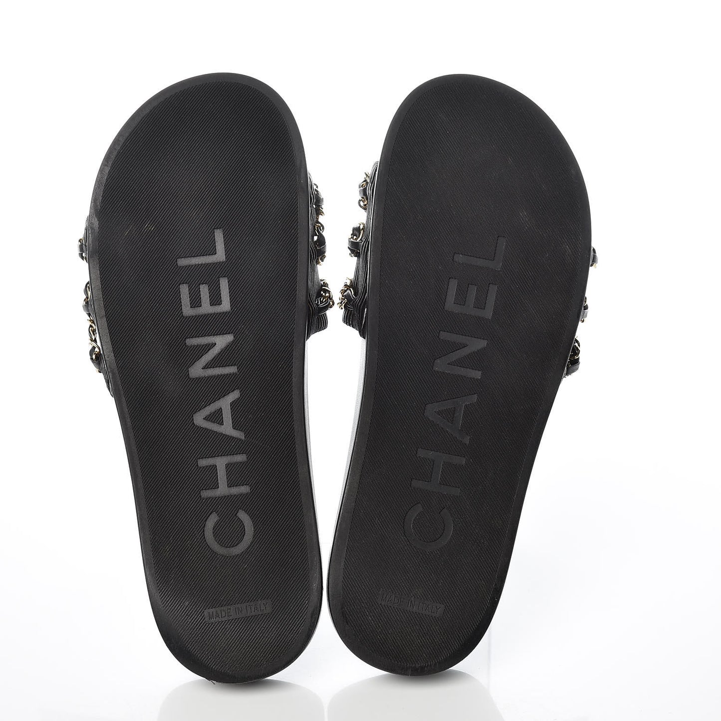 Calfskin Chain Camellia Flat Sandals 40 Black