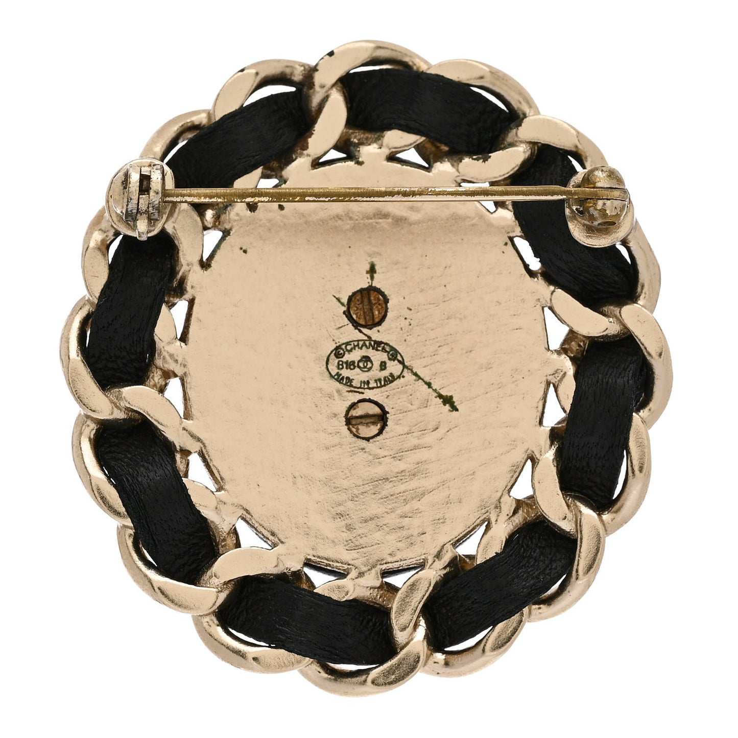 Lambskin Chain CC Brooch Black