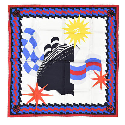 Chanel Silk Cruise Print CC Square Scarf Blue Red White 1 of 3
