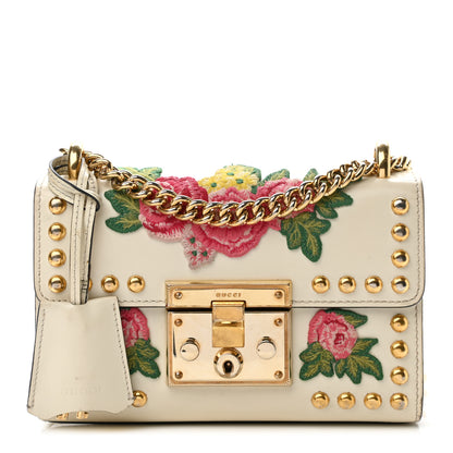 Gucci Calfskin Floral Embroidered Small Padlock Shoulder Bag White 1 of 26