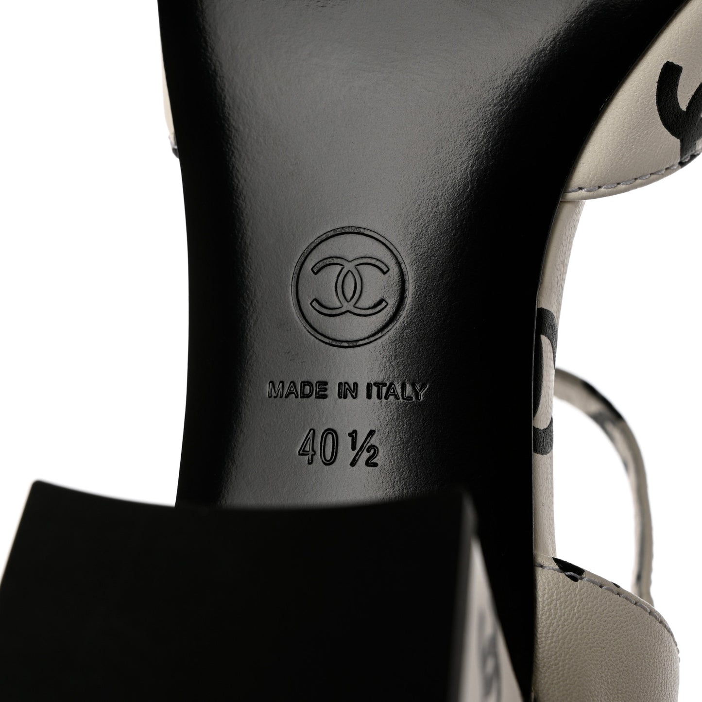 Printed Lambskin CC Sandals 40.5 White Black