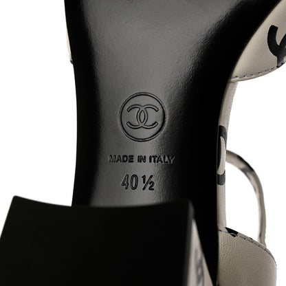 Chanel Printed Lambskin CC Sandals 40.5 White Black 8 of 12