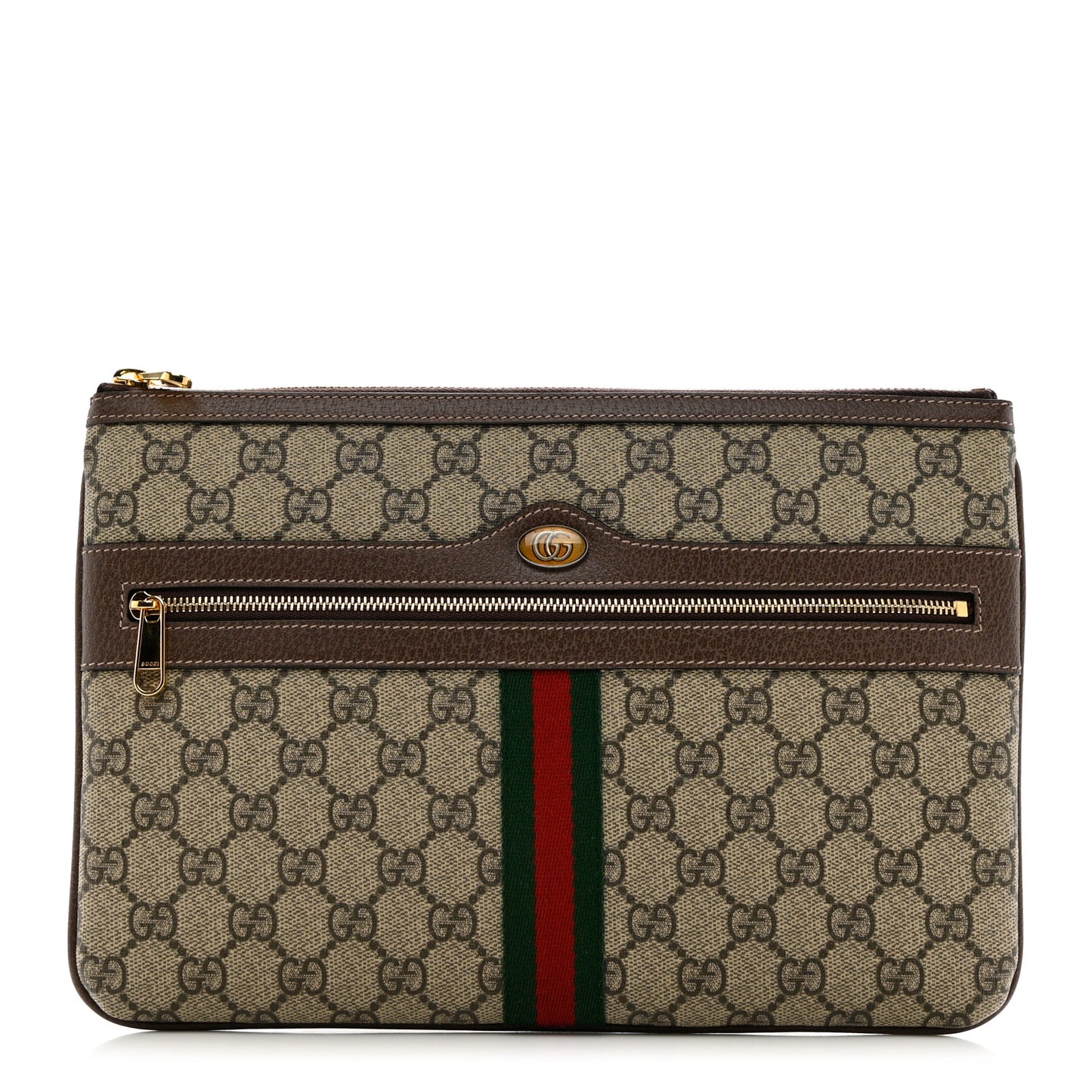 GG Supreme Monogram Large Ophidia Pouch Clutch Brown