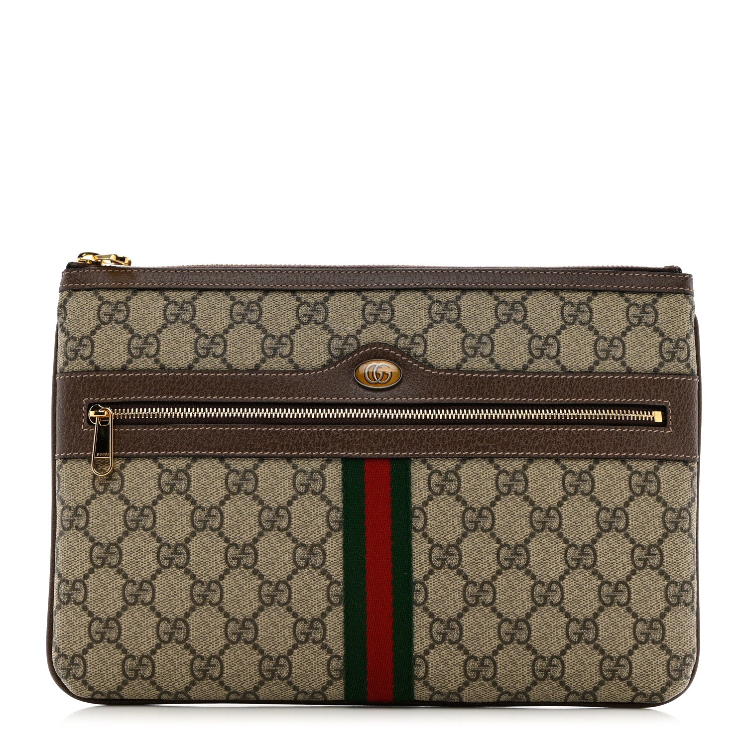 Gucci GG Supreme Monogram Large Ophidia Pouch Clutch Brown 1 of 8
