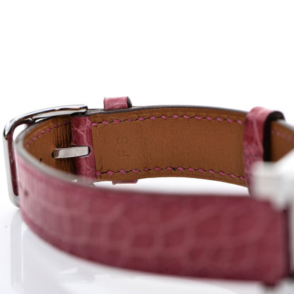 Hermes Stainless Steel Alligator Diamond Mother of Pearl 21mm Heure H Hour Quartz Watch Framboise 10 of 10