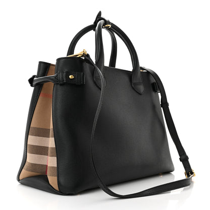 Burberry Derby Calfskin House Check Medium Banner Tote Black 3 of 13