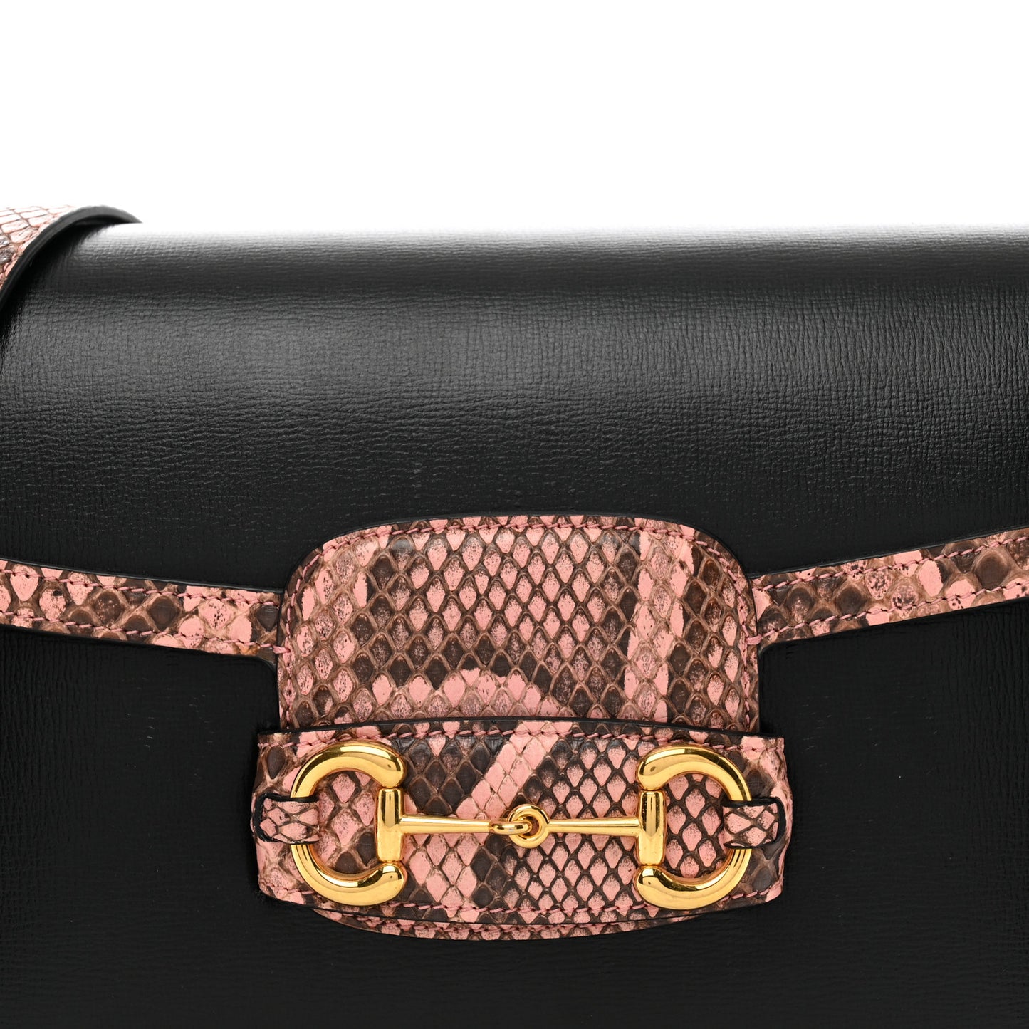 Azalea Calfskin Snakeskin Horsebit 1955 Shoulder Bag Black Pink