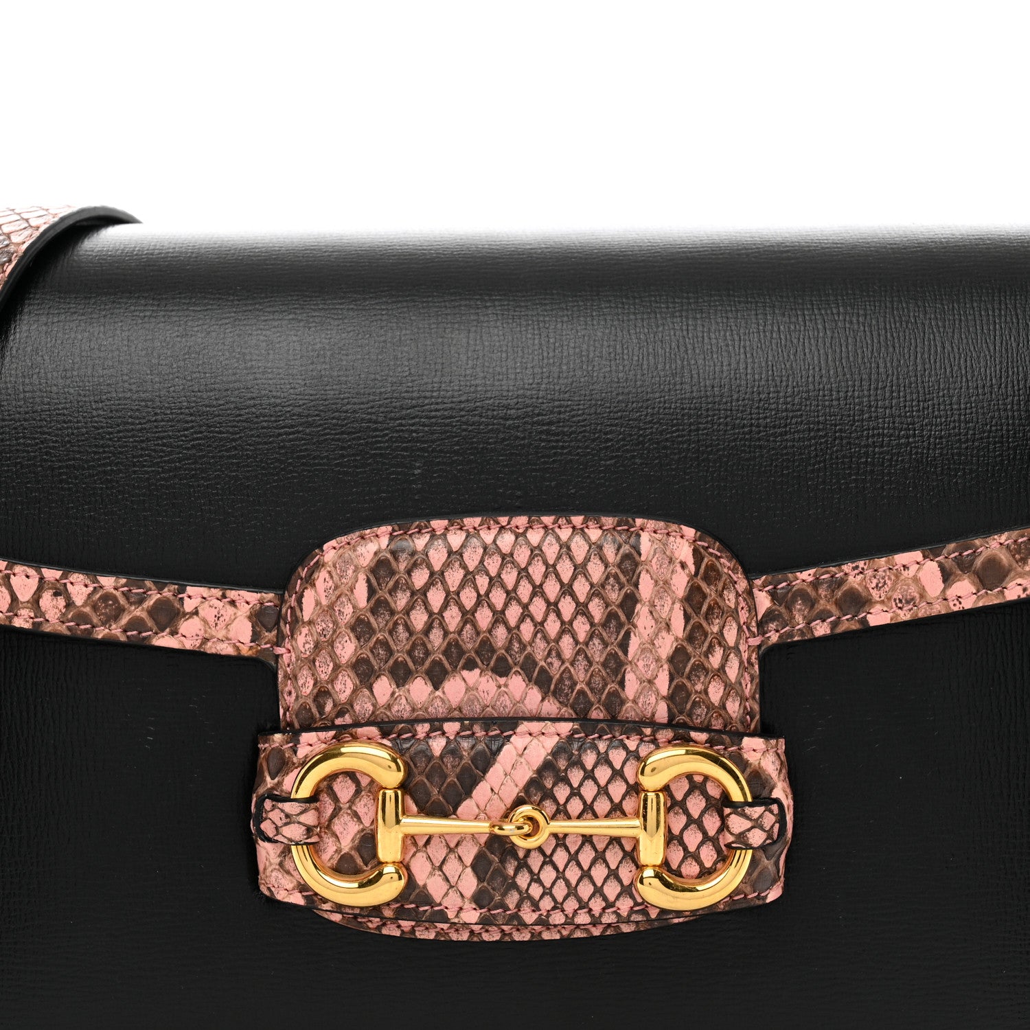 Gucci Azalea Calfskin Snakeskin Horsebit 1955 Shoulder Bag Black Pink 8 of 11