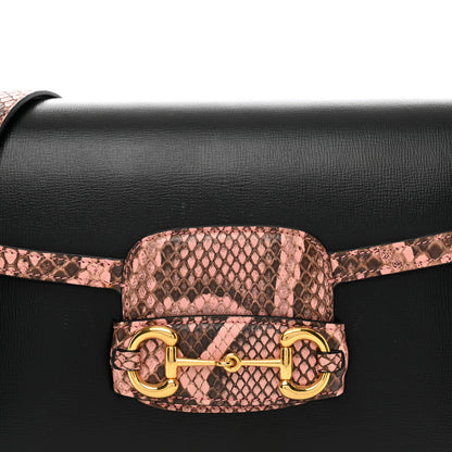 Gucci Azalea Calfskin Snakeskin Horsebit 1955 Shoulder Bag Black Pink 8 of 11